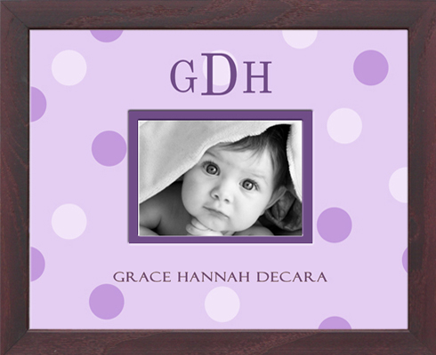 Lilic Dots Purple Photo Frame Picture Decorative Nursery Decor Newborn Art Perfect Gift Name Border or Monogrammed Customized Special